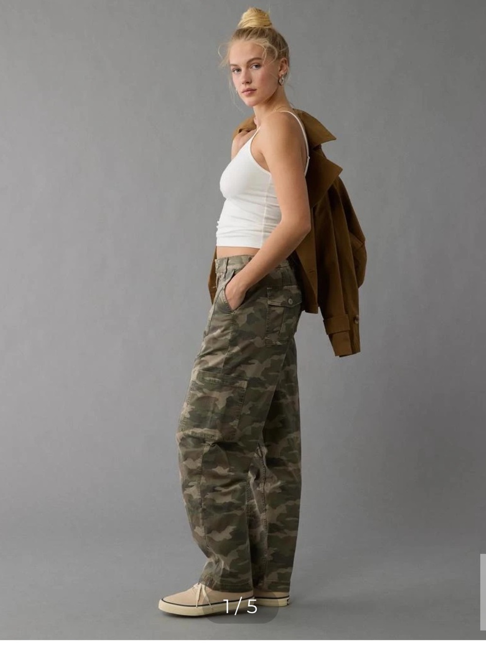 American Eagle Stretch Barrel Cargo Pants Woman 14 Cropped Adjustable Streetwear